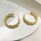 14K Gold Plated Retro Simple Twist Rope Round Hoop Earrings 