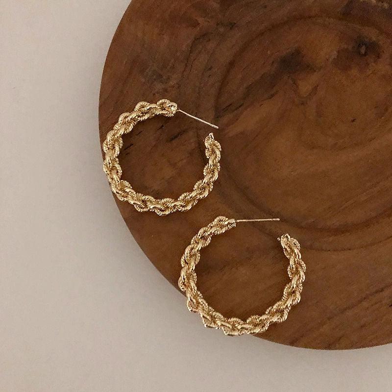 💖14K Gold Plated Retro Simple Twist Rope Round Hoop Earrings
