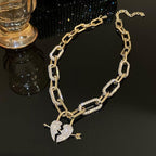 💖18K Gold Clavicle Necklace Diamond Broken Heart Pendant with Arrow 