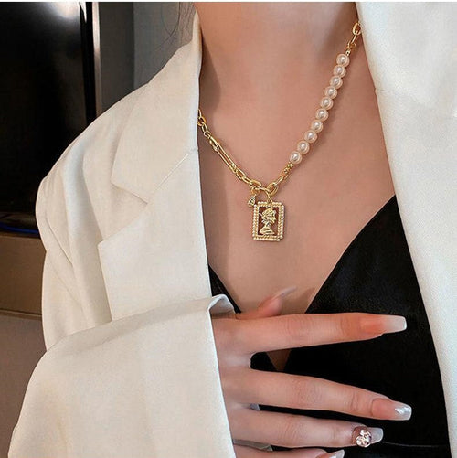 14K Gold Plated Mixed with Dainty Pearl Necklace for Women