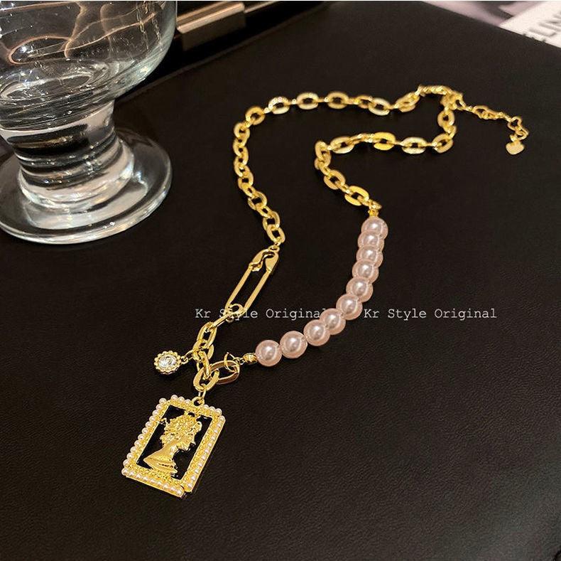 14K Gold Plated Mixed with Dainty Pearl Necklace for Women