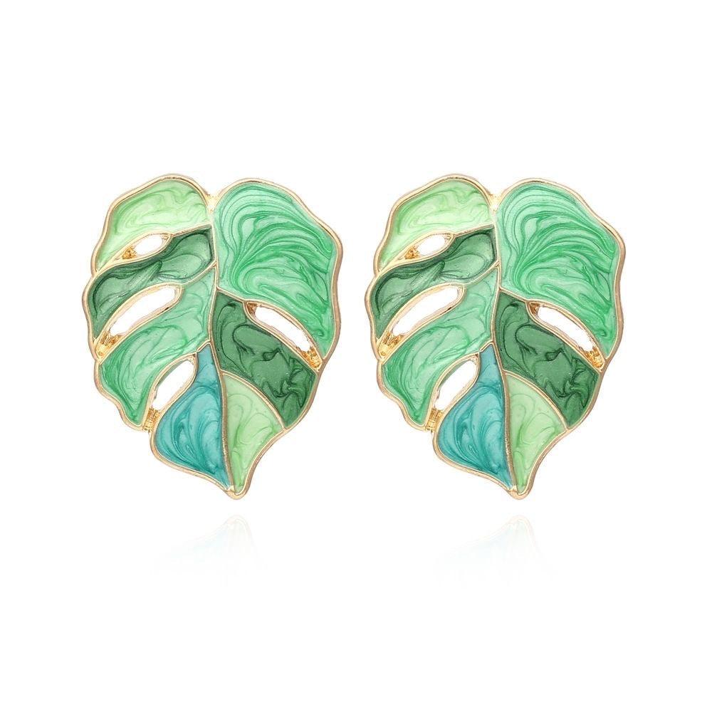 New Plant Aesthetics Monstera Deliciosa Stud Earrings - lightofjuwelen
