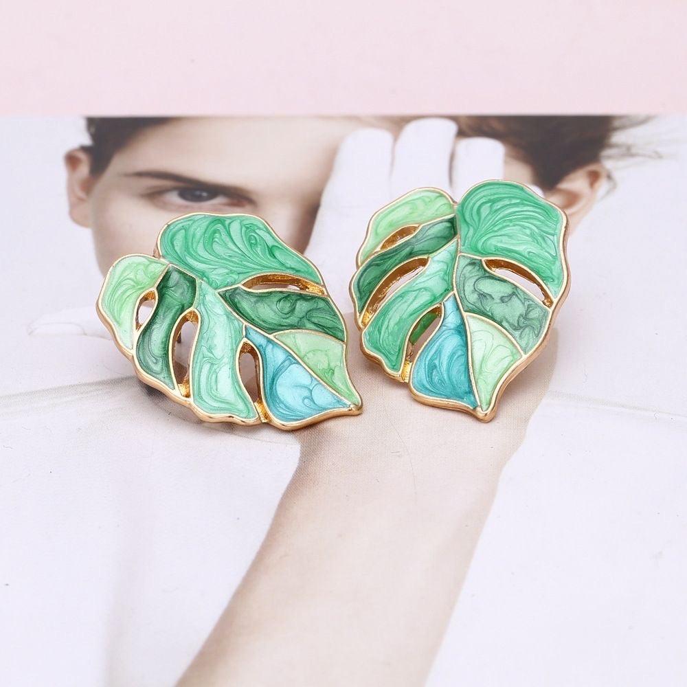 New Plant Aesthetics Monstera Deliciosa Stud Earrings - lightofjuwelen