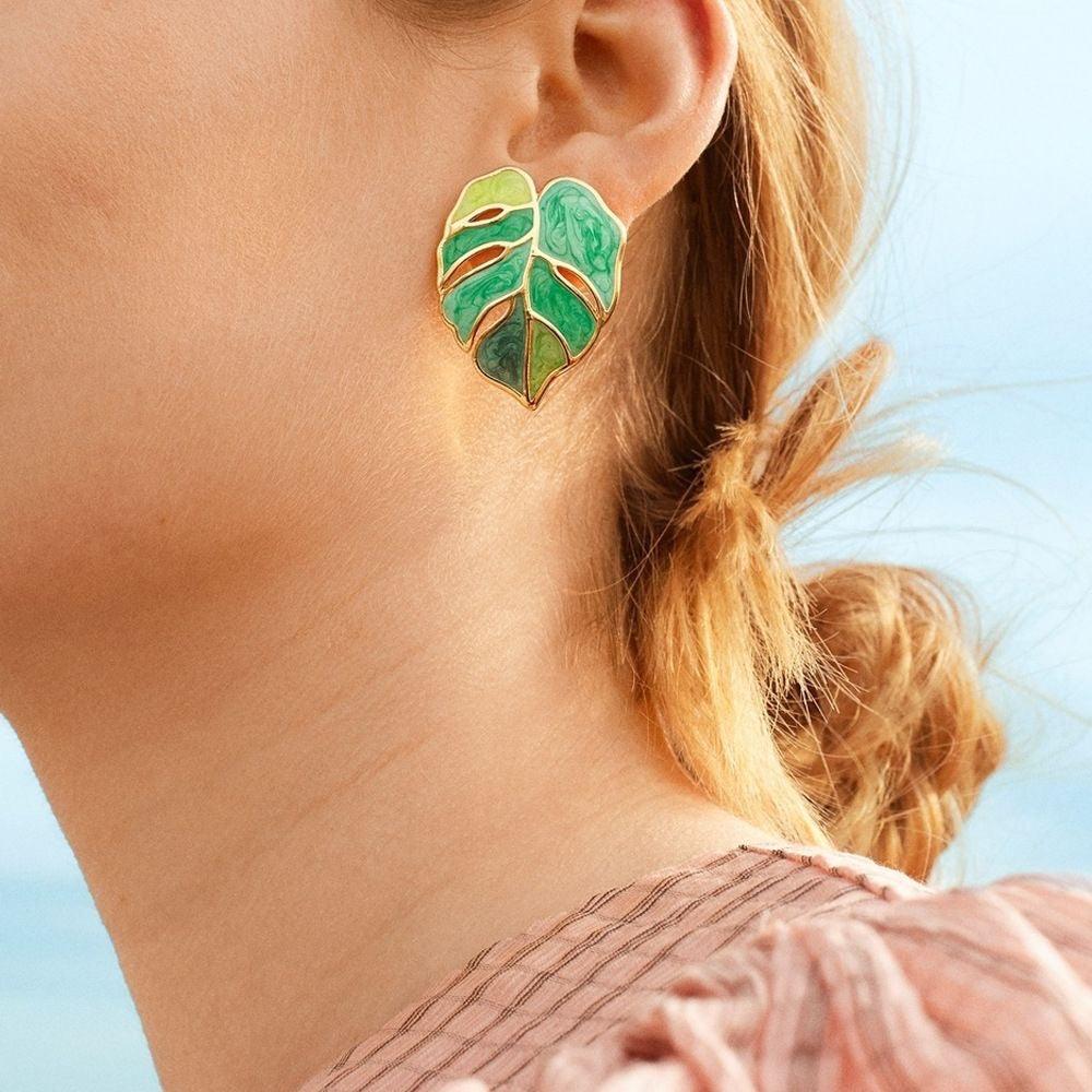 New Plant Aesthetics Monstera Deliciosa Stud Earrings - lightofjuwelen