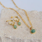 Women's Stylish Retro Green Aventurine Quartz Earrings Necklace Sets
