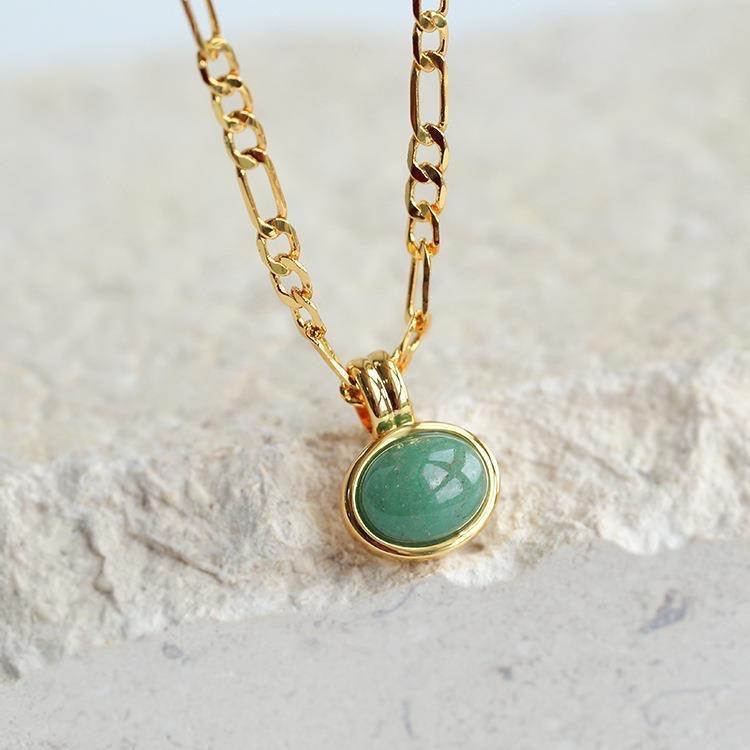 Women's Stylish Retro Green Aventurine Quartz Earrings Necklace Sets
