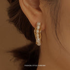 18K Gold Layer C-shaped Style Baroque Pearl Earrings Studs