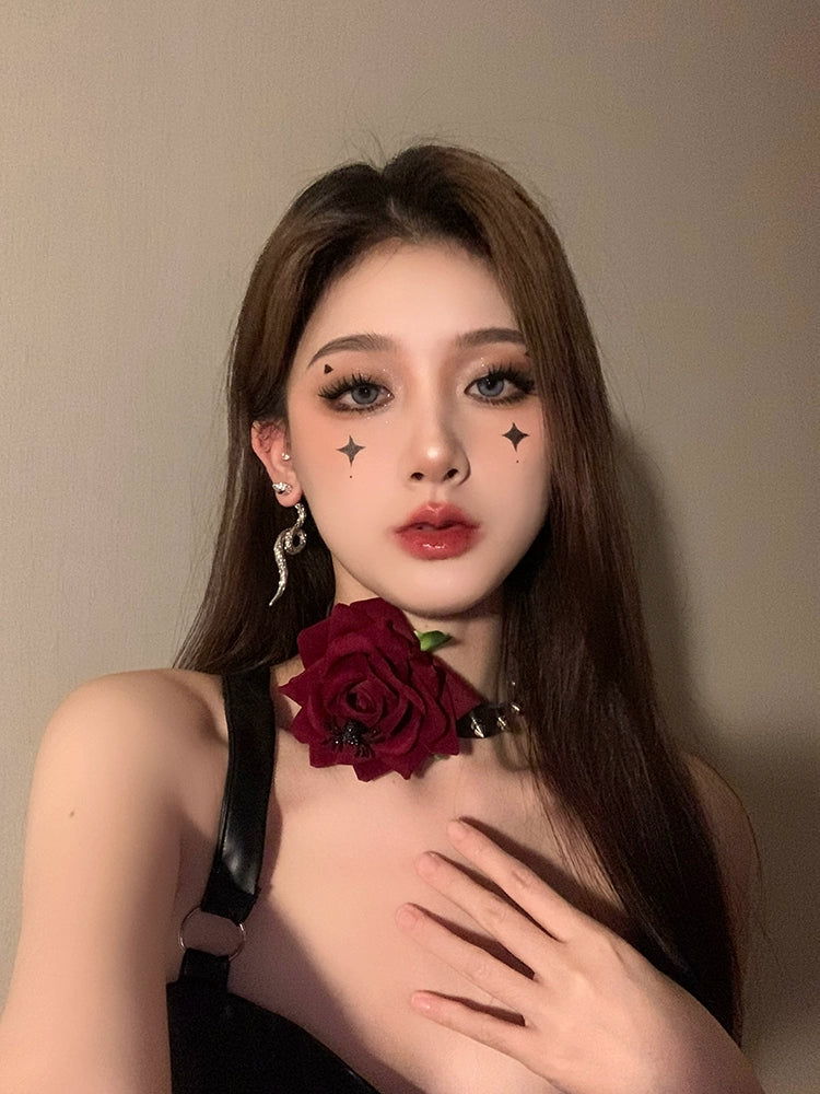 Halloween Rose Choker Set Snake Earrings Necklace LJH43