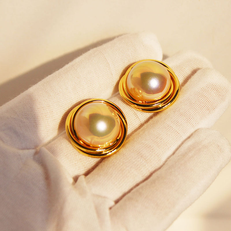 Vintage Baroque Spiral Metal Mabel Pearl Stud Earrings