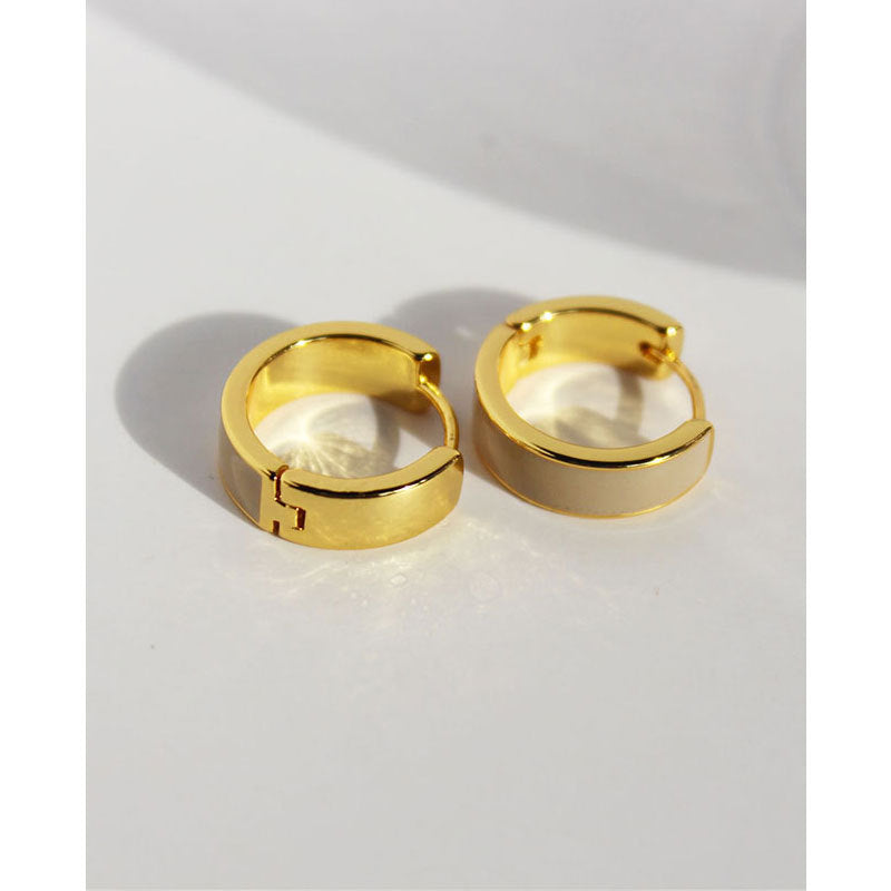 Vintage 18K Gold Plated Round Drop Glazed Stud Earrings