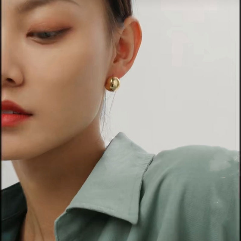 18K Gold Plated Round Ball Fashion Style Stud Hoop Earrings