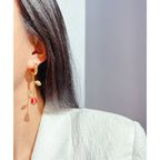 Original Handmade  Enamel  Red Rose Drop Glazed Stud  Earrings