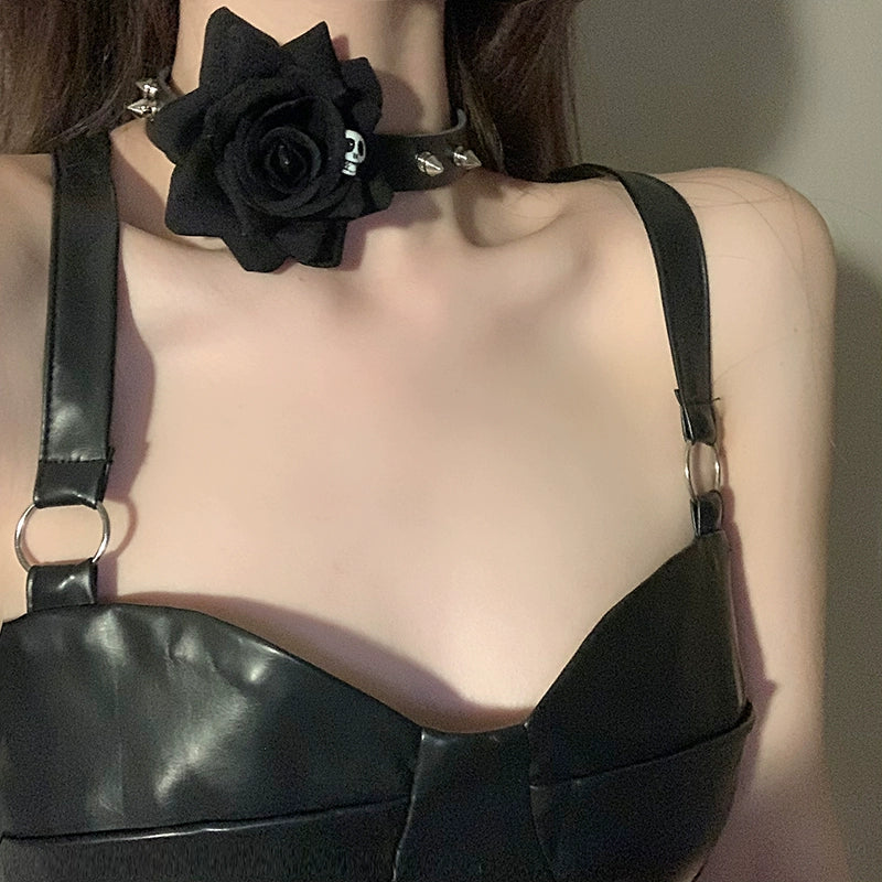 Halloween Rose Choker Set Snake Earrings Necklace LJH43