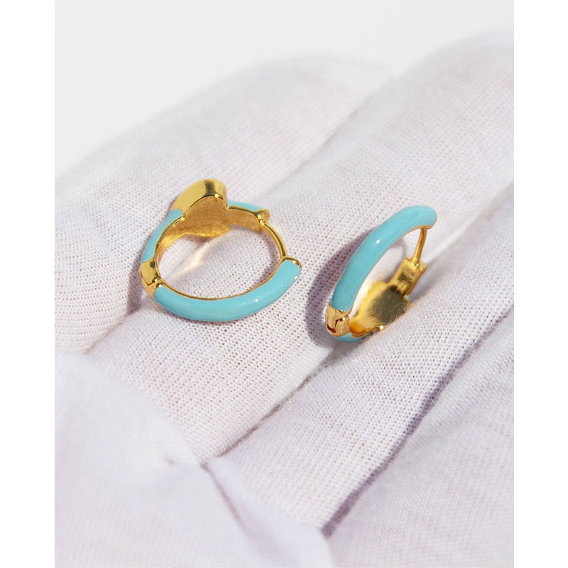 French Vintage18K Gold Plated Love Color Conflict Drop Glazed Stud Earrings