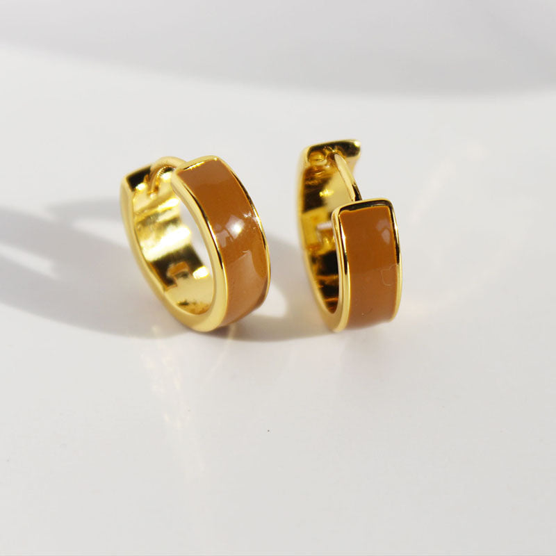 Vintage 18K Gold Plated Round Drop Glazed Stud Earrings