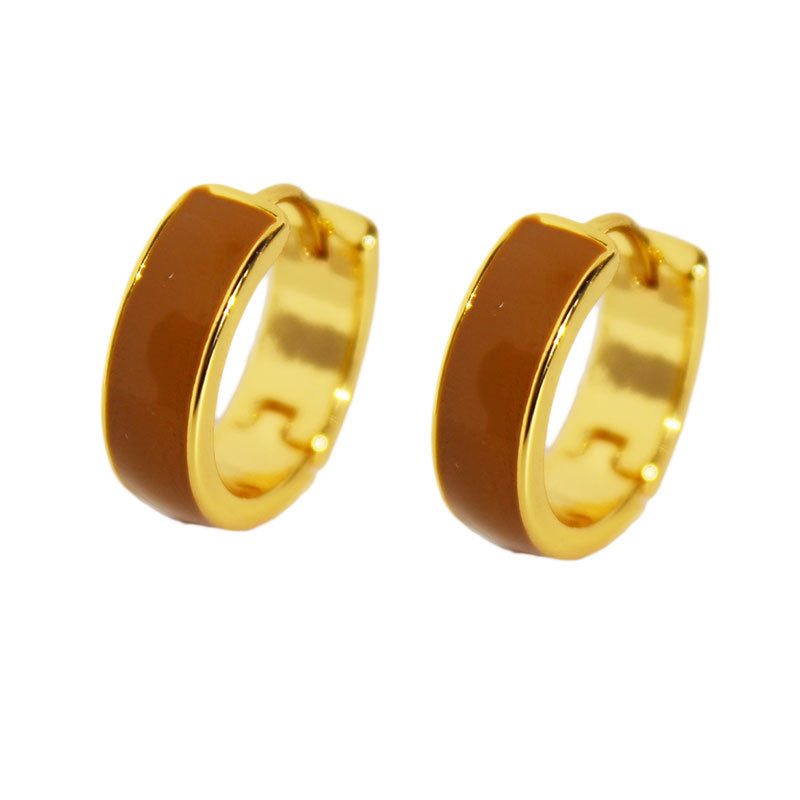 Vintage 18K Gold Plated Round Drop Glazed Stud Earrings