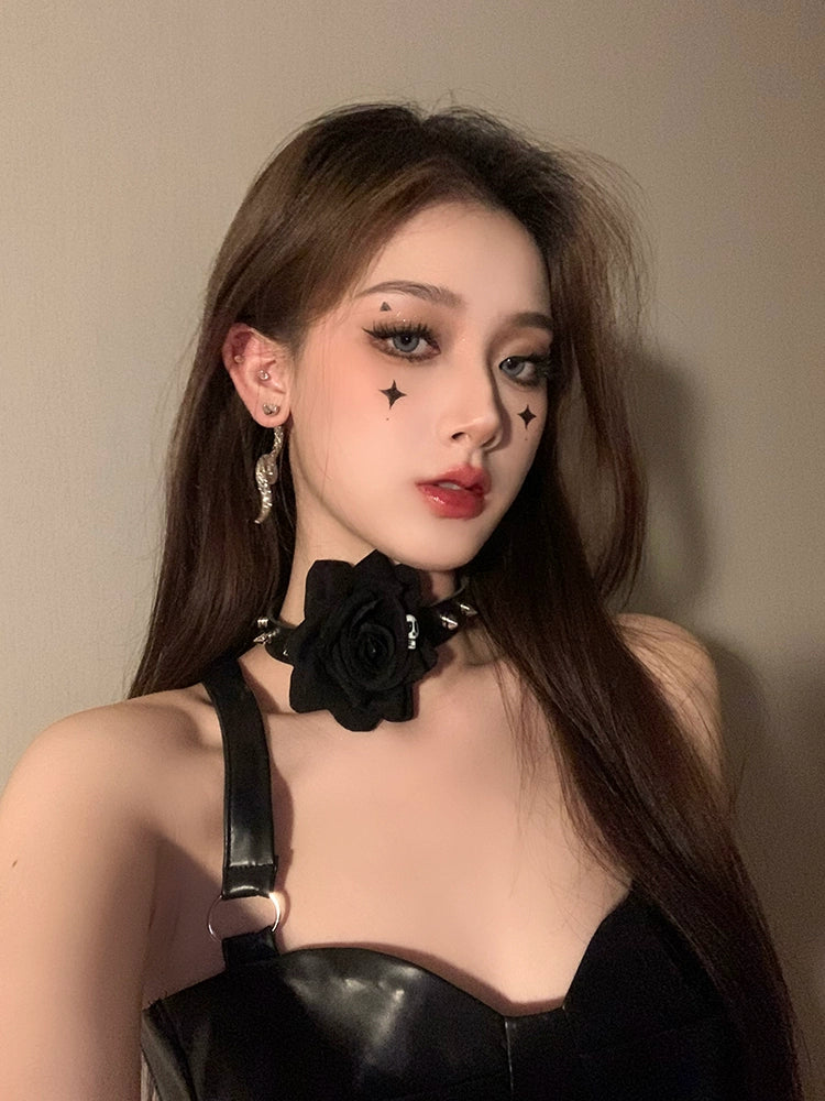 Halloween Rose Choker Set Snake Earrings Necklace LJH43