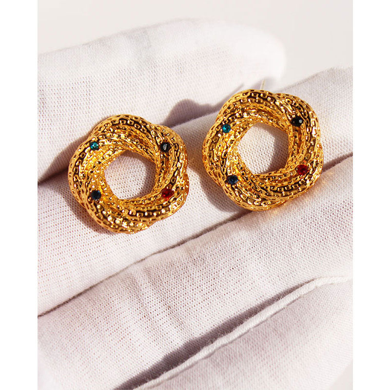 High-grade Button Zicron Spiral Round Stud Earrings