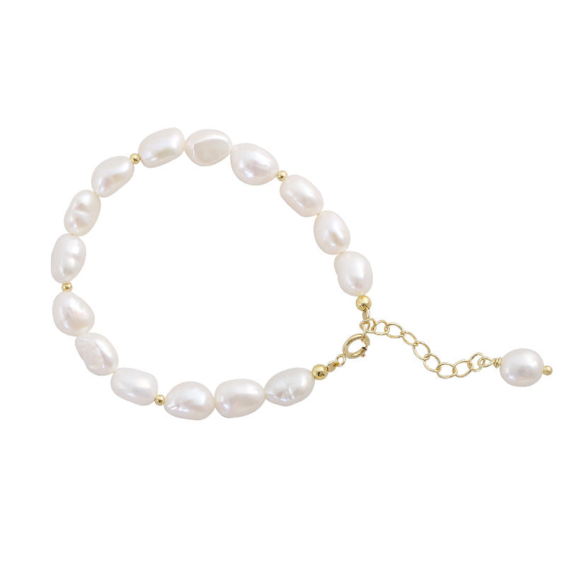 Freshwater Baroque Pearl 14K Gold Bracelet Adjustable For Women