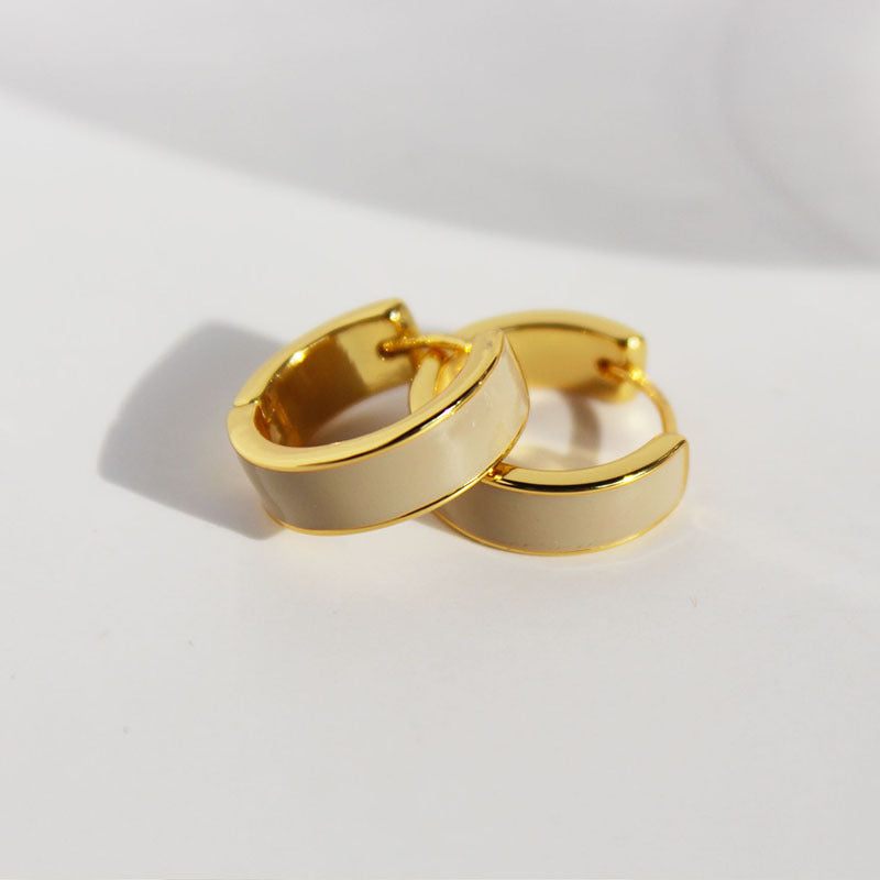 Vintage 18K Gold Plated Round Drop Glazed Stud Earrings