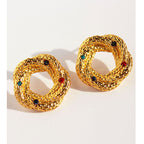 High-grade Button Zicron Spiral Round Stud Earrings