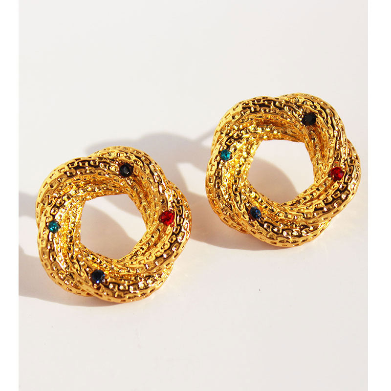 High-grade Button Zicron Spiral Round Stud Earrings