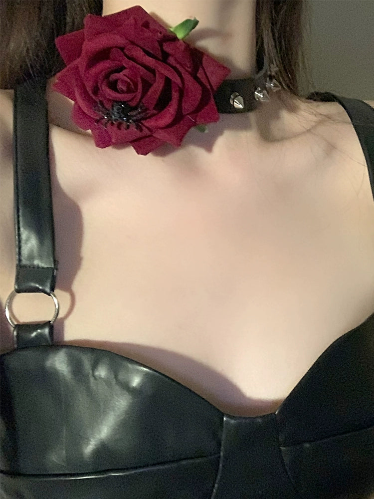 Halloween Rose Choker Set Snake Earrings Necklace LJH43
