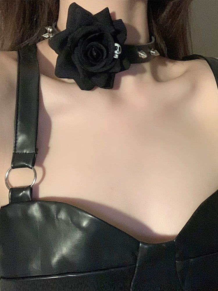 Halloween Rose Choker Set Snake Earrings Necklace LJH43