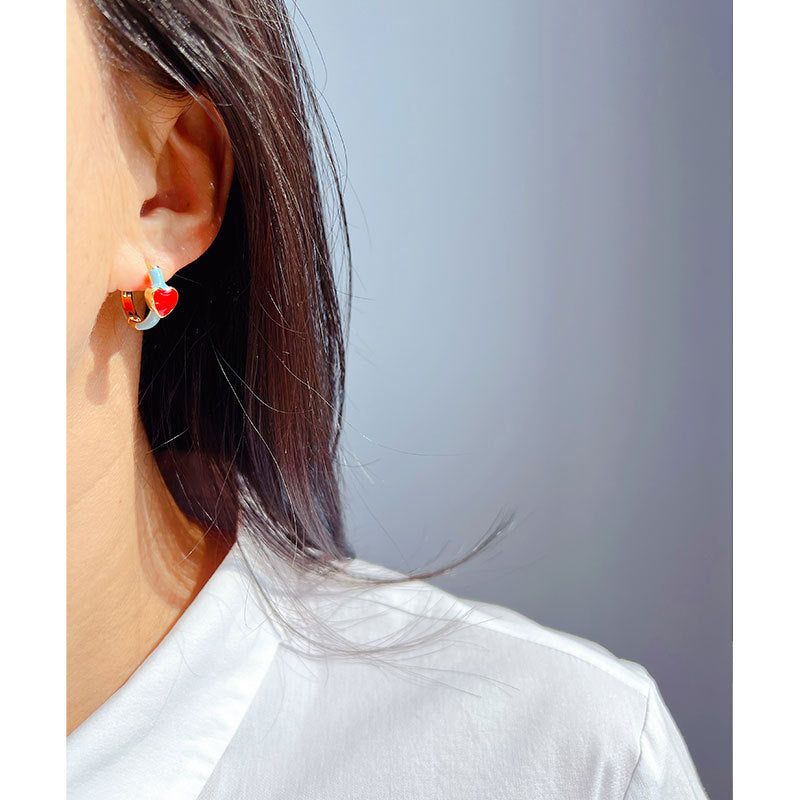 French Vintage18K Gold Plated Love Color Conflict Drop Glazed Stud Earrings