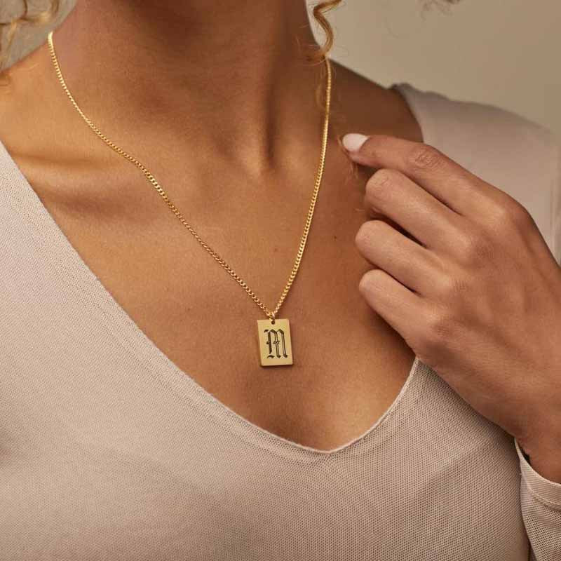 A TO Z Name Chain Necklace with Fram Pendant 14K Gold Plated