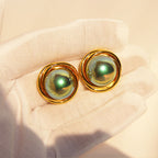 Vintage Baroque Spiral Metal Mabel Pearl Stud Earrings