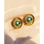 Vintage Baroque Spiral Metal Mabel Pearl Stud Earrings