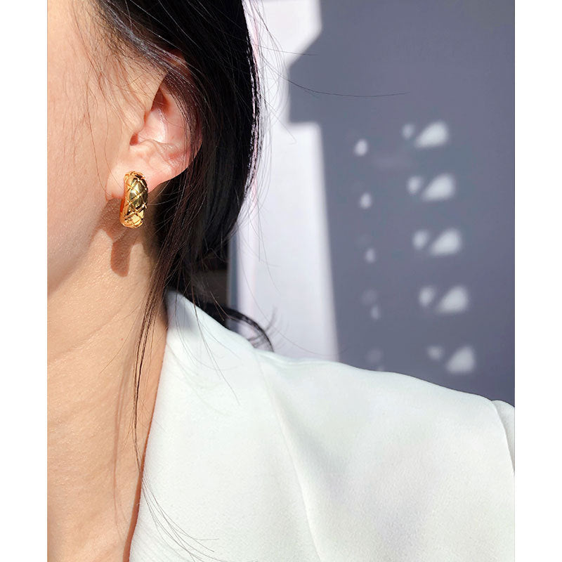 18K Gold Plated Vintage Rhombus Stud Hoop Earrings
