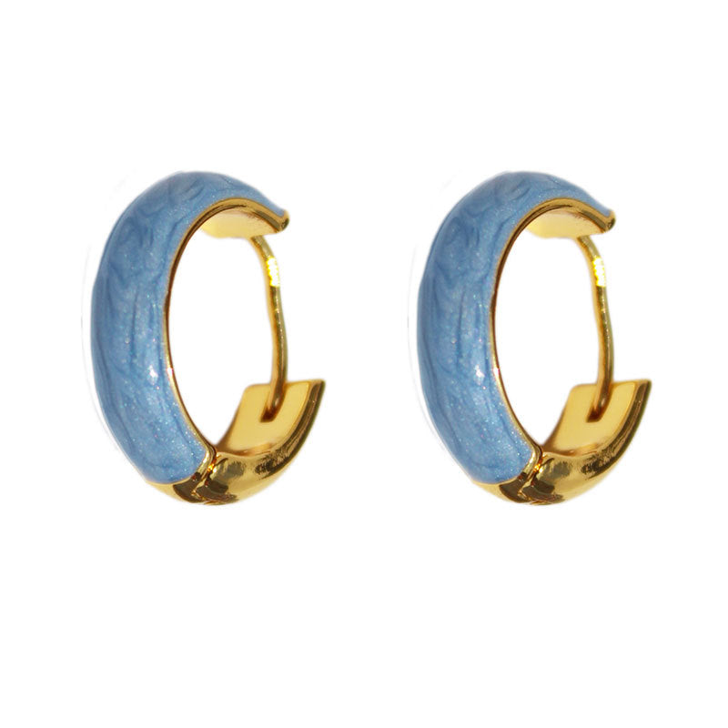French Haze Blue Drop Glazed Vintage Stud Earrings