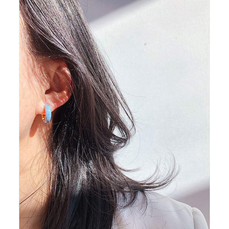 French Haze Blue Drop Glazed Vintage Stud Earrings
