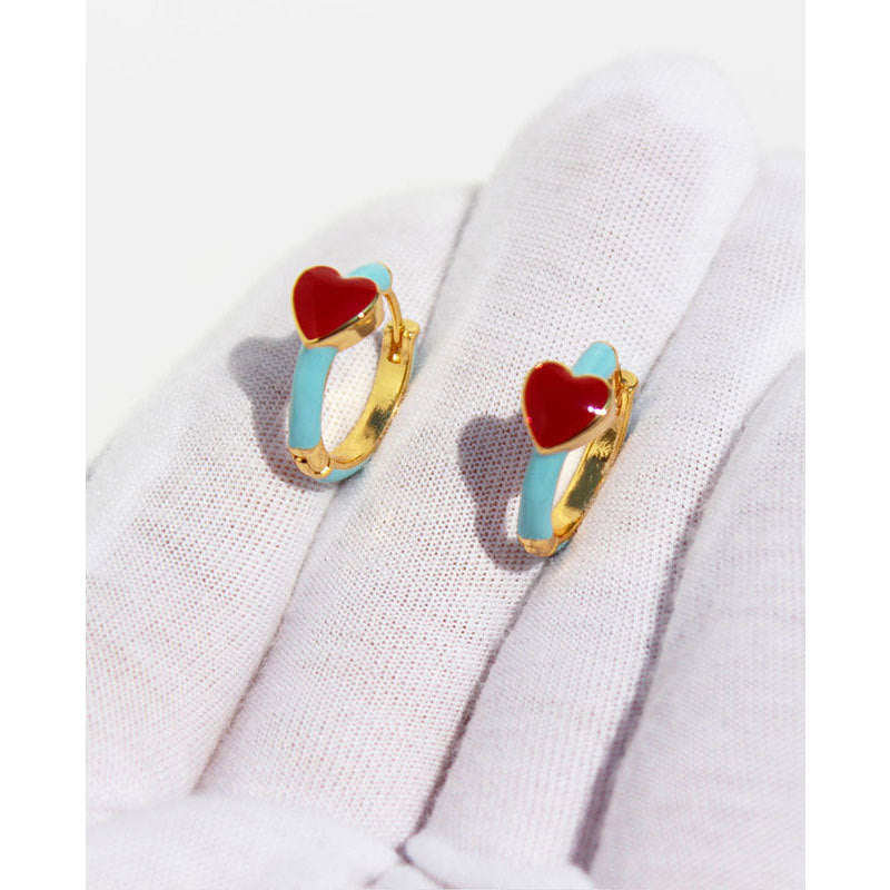 French Vintage18K Gold Plated Love Color Conflict Drop Glazed Stud Earrings