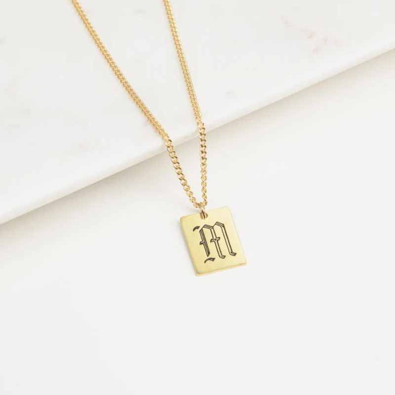 A TO Z Name Chain Necklace with Fram Pendant 14K Gold Plated
