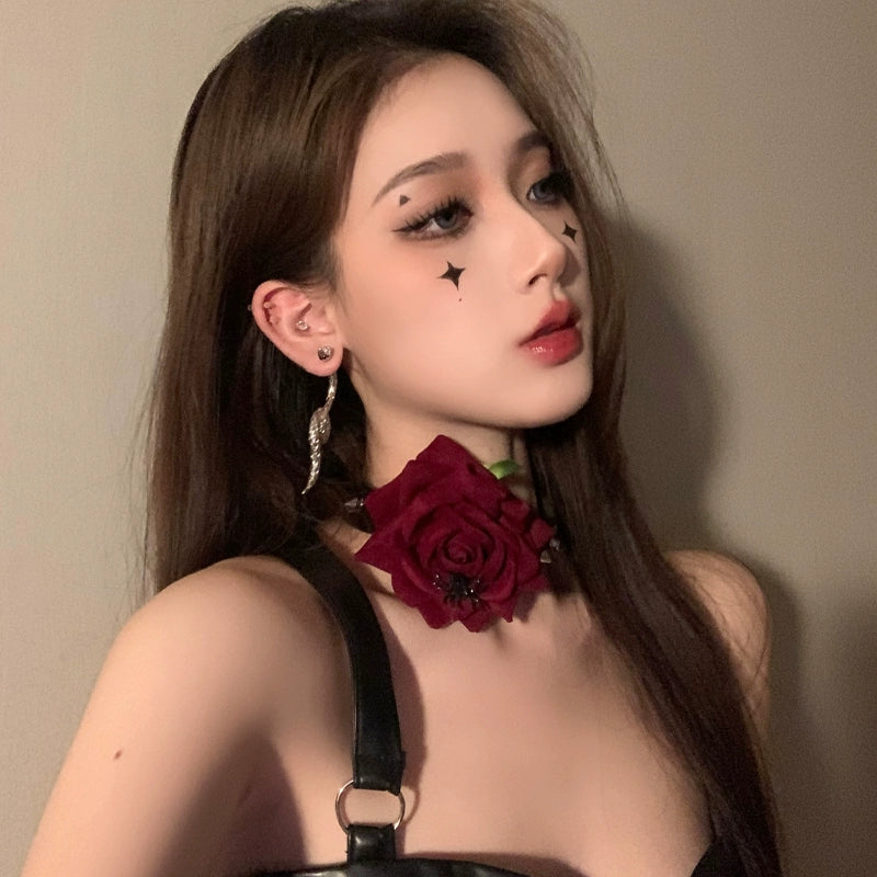 Halloween Rose Choker Set Snake Earrings Necklace LJH43