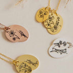 Birth Flower Pendant Chain Necklace for Birthday Gift