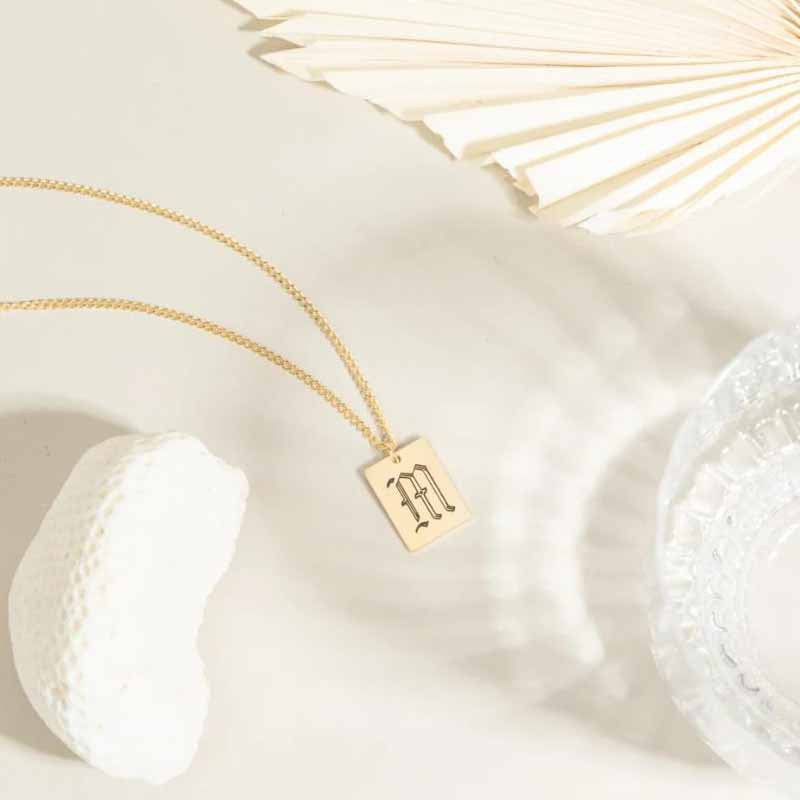 A TO Z Name Chain Necklace with Fram Pendant 14K Gold Plated