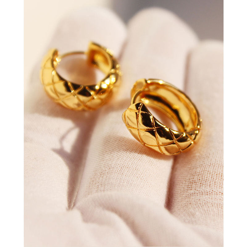 18K Gold Plated Vintage Rhombus Stud Hoop Earrings