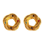 High-grade Button Zicron Spiral Round Stud Earrings