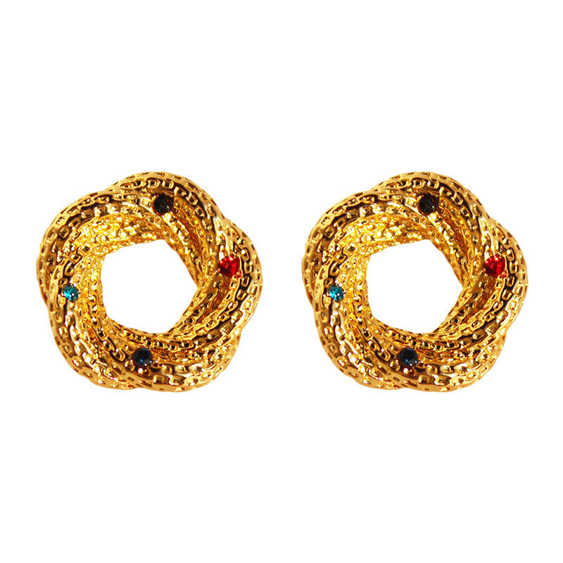 High-grade Button Zicron Spiral Round Stud Earrings