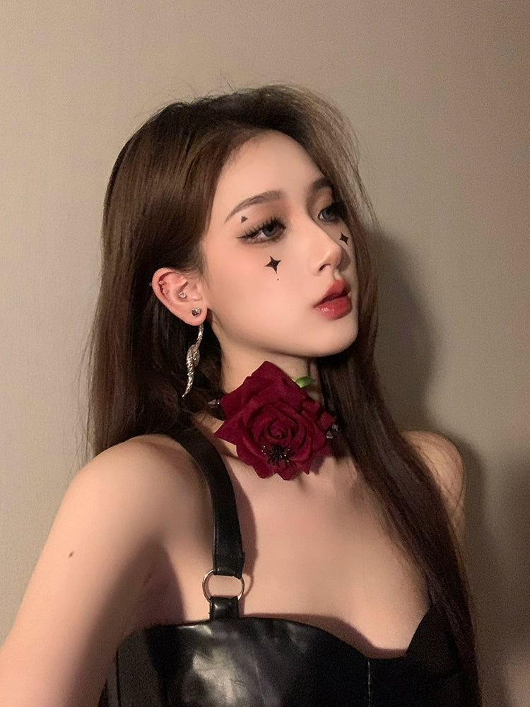 Halloween Rose Choker Set Snake Earrings Necklace LJH43