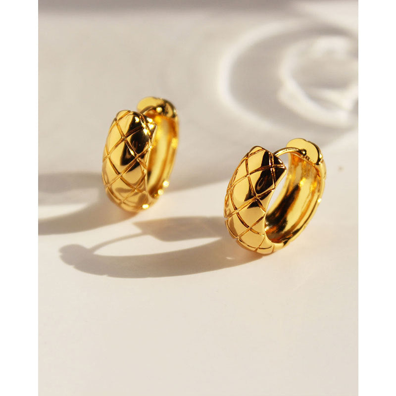 18K Gold Plated Vintage Rhombus Stud Hoop Earrings