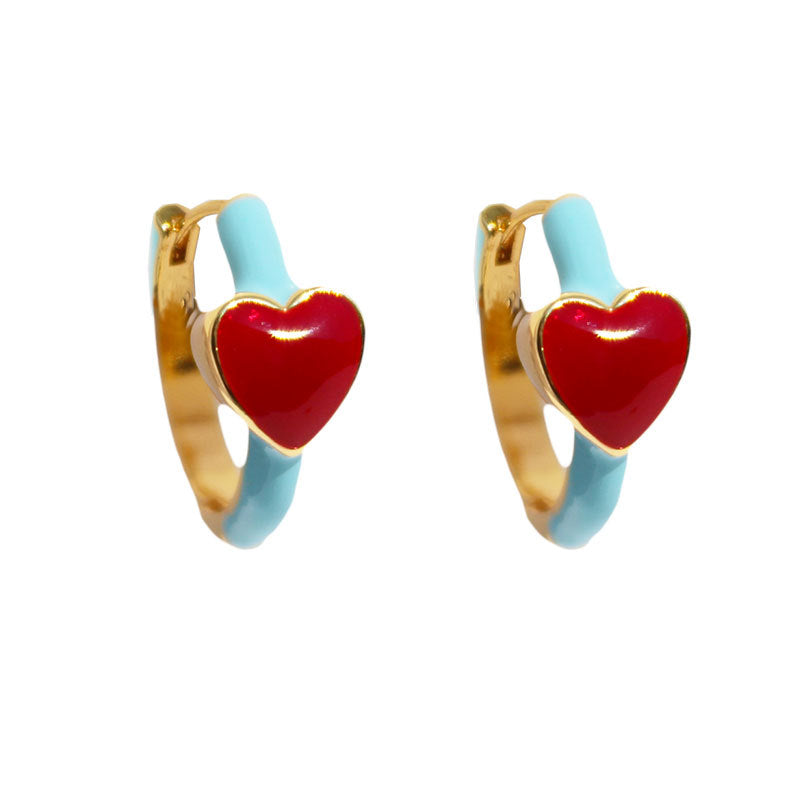 French Vintage18K Gold Plated Love Color Conflict Drop Glazed Stud Earrings