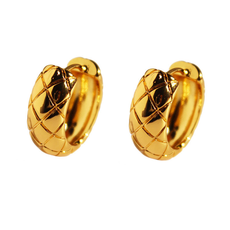18K Gold Plated Vintage Rhombus Stud Hoop Earrings