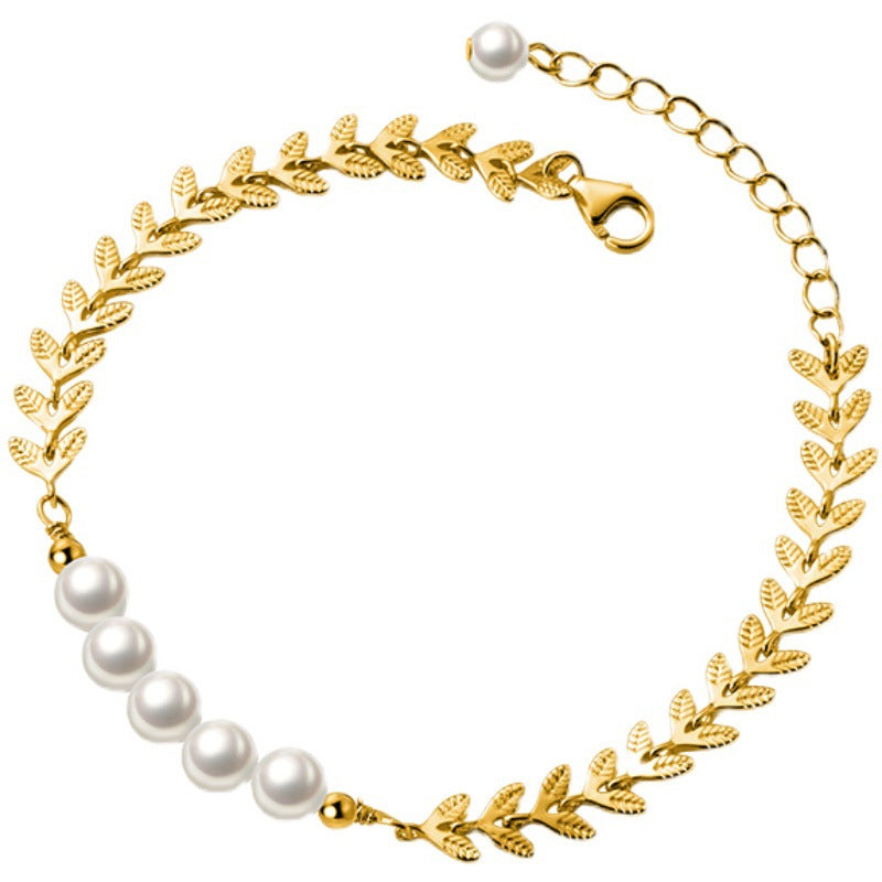 18K Gold Plated Slim Wrist Pure Natural Pearl Bracelet