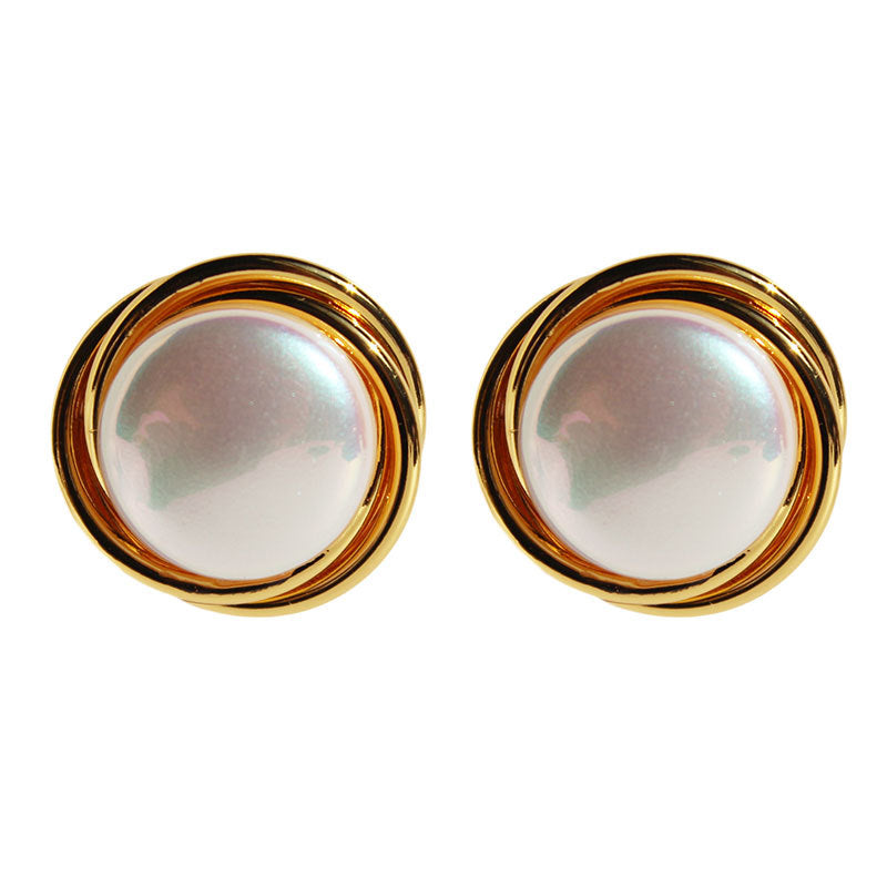 Vintage Baroque Spiral Metal Mabel Pearl Stud Earrings