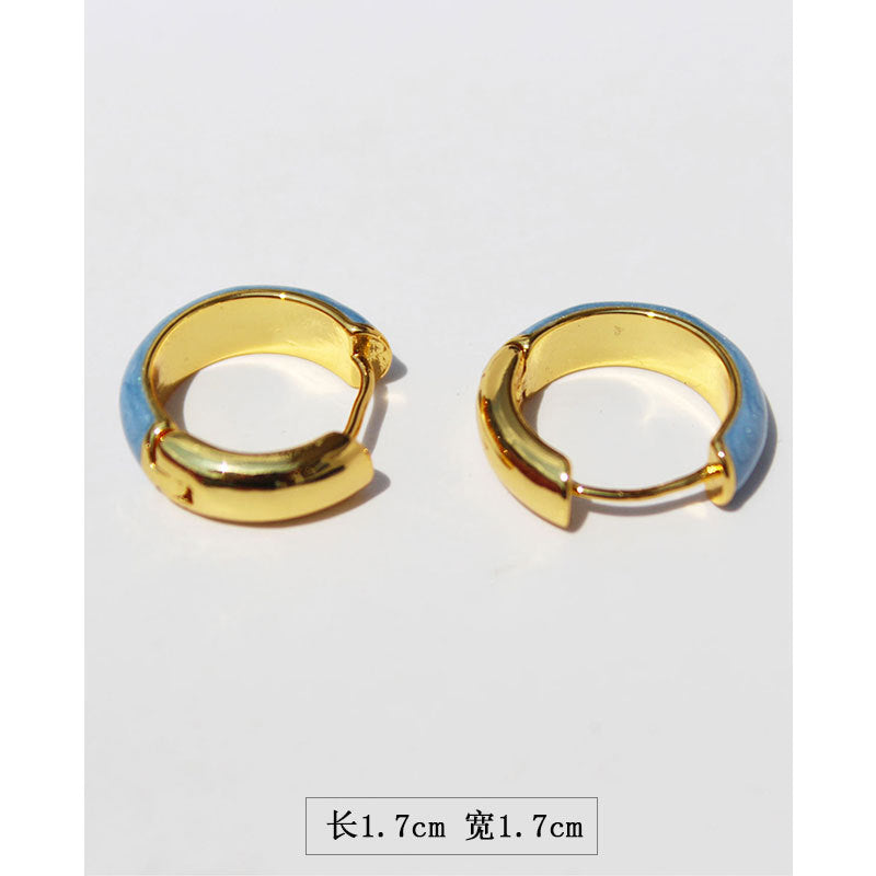 French Haze Blue Drop Glazed Vintage Stud Earrings